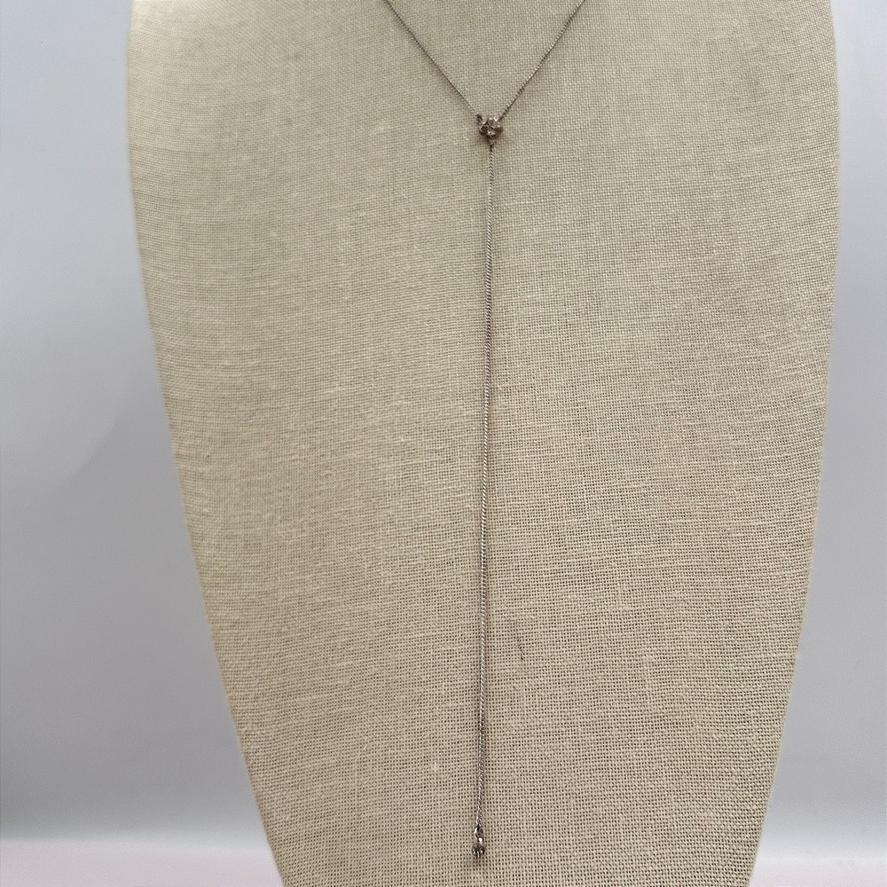 Vintage 90s Y2K Silver Tone‎ Clear Rhinestone Floral Y Necklace Women's Jewelry